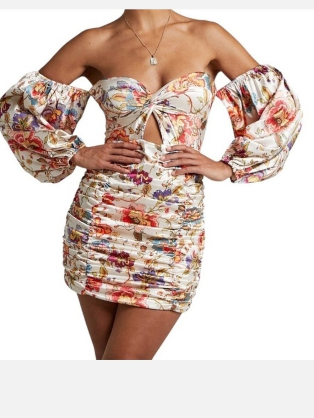 Rumaway The Label Fleur Ruched Mini Dresd In Sand Floral